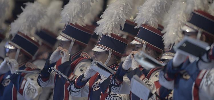 close-up shot of USA band members playing instruments